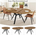 Extendable Round Dining Table Set for 4-6 People, 43.3"-59.1" Extendable Kitchen Table with 4 Upholstered Chairs, Space Saving for Kitchen Dining Room (Walnut Table+4 Brown Chairs)