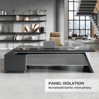 Modern L Shape Executive Desk with Storage Drawers – Large Black Corner Office Desk for Home Workspace, Spacious Executive Desk with Cabinets (Black/Right, 87" L * 63" W * 30" H)