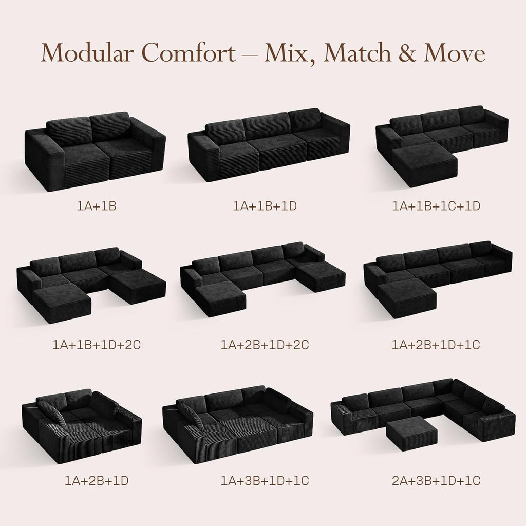 Vesgantti 119" Oversized U-Shaped Modular Sectional Sofa with 2 Movable Ottomans, Modern Cloud Couch with Deep Seat & Spring Support, Boneless Couches for Living Room, No Assembly Required, Black