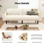 Brelice 80'' Leather Couch, Futon Sofa Bed, Faux Leather Couch with Adjustable Backrest, 2 Cup Holders & Side Pockets, Mid Century Modern Sofa for Living Room, Bedroom, Cream White
