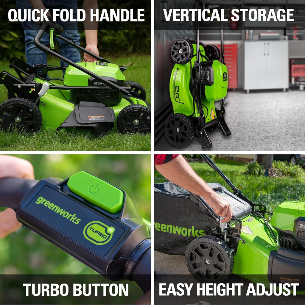 Greenworks 48V (24V x 2) 20" Cordless Battery Mower  12" String Trimmer/Edger  & 320 CFM Blower Combo Kit w/ (2) 4.0Ah Batteries  (1) 2.0Ah Battery & Chargers