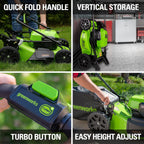 Greenworks 48V (24V x 2) 20" Cordless Battery Mower  12" String Trimmer/Edger  & 320 CFM Blower Combo Kit w/ (2) 4.0Ah Batteries  (1) 2.0Ah Battery & Chargers