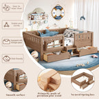Bellemave Full Size Kids Montessori Bed with Stairs and Bookshelf,Solid Wood Full Size Kids Bed Frame with 2 Storage Drawers for Kids Girls Boys,Low-Profile,Natural