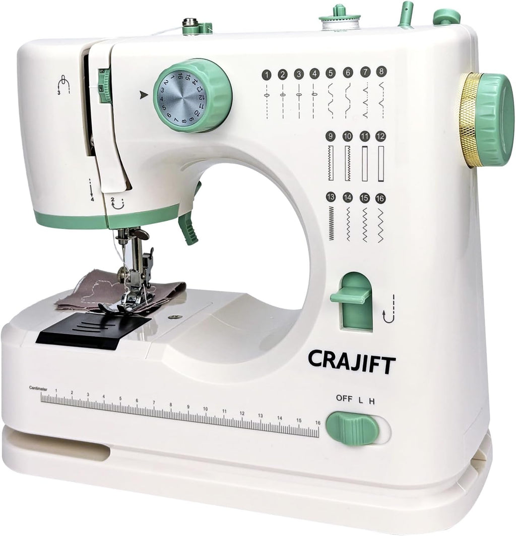 Mini Sewing Machine for Beginners, 16 Built-in Stitches, 2-Needle Adjustable Speed, Portable Electric Household Sewing Machine with Complete Accessory Kit, Ideal for DIY Sewing Projects