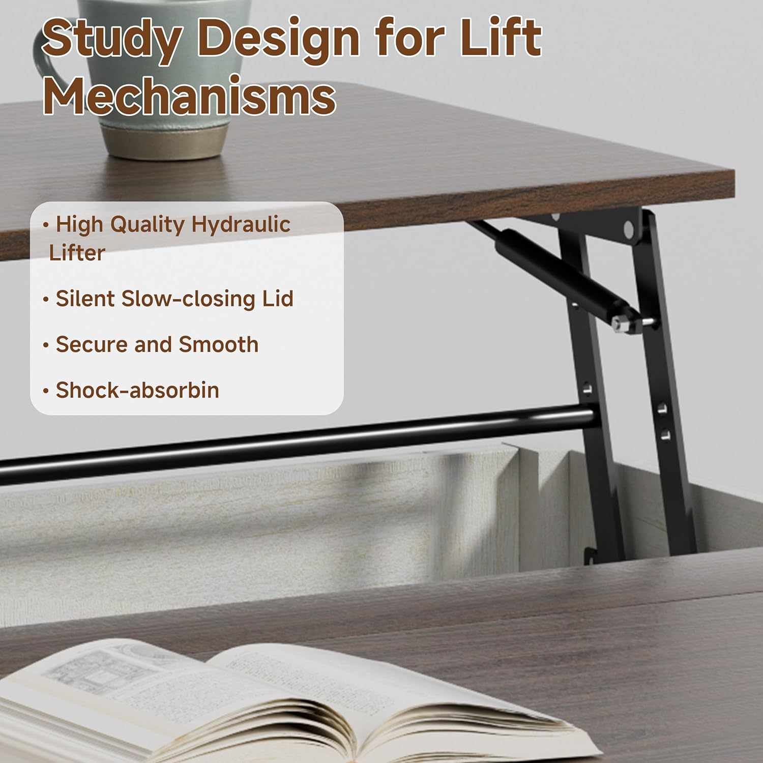 35" Farmhouse Lift Top Coffee Table, Wood Square Center Table with Charging Station, Rounded Edge Table with Hidden Storage, for Living Room, Bedroom, Office, AC, USB Output, White Walnut