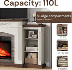 72" Electric Fireplace TV Stand for TVs Up to 85", Farmhouse Entertainment Center with Realistic Stacked Stone Surround, Freestanding Heater, Wooden Carved Mantel for Living Room, White