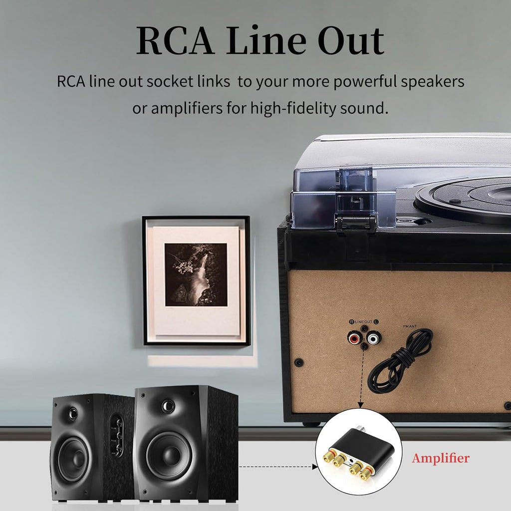 9 in 1 Record Player with External Speakers 3 Speed Bluetooth Turntable Vinyl Player with CD/Cassette Play AM/FM Radio  USB SD/MMC Play  Aux-in/RCA Line Out