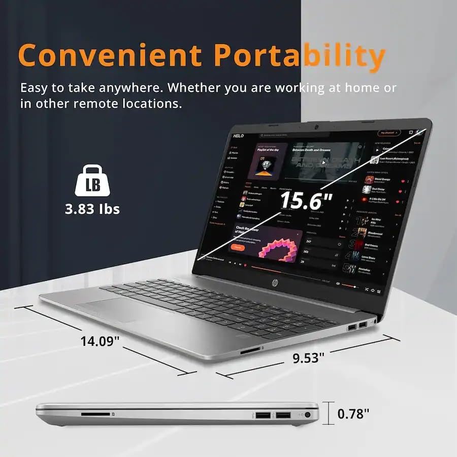 HP 15.6” Laptop | 2026 Edition | 16GB RAM | 256GB SSD | Intel Processor | FHD 1080p | Windows 11 | Wi-Fi 6 & Ethernet | Full-Size Keyboard | Long Battery Life