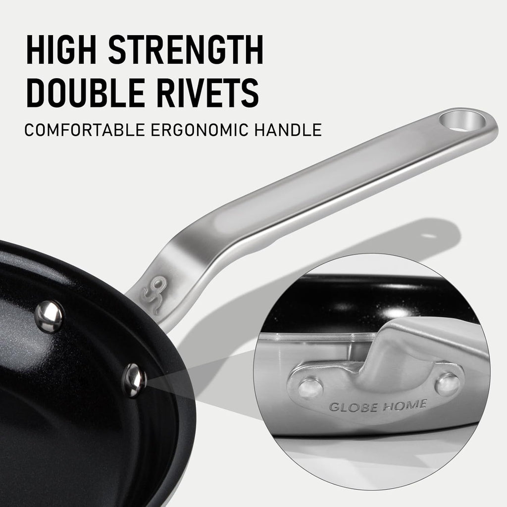 5 Ply Ceramic Non Stick Frying Pans - 10 Inch Stainless Clad Nonstick Skillet, Non Toxic, PTFE & PFOA FREE, Professional Cookware for Induction, All Stoves and Oven up to 650°F