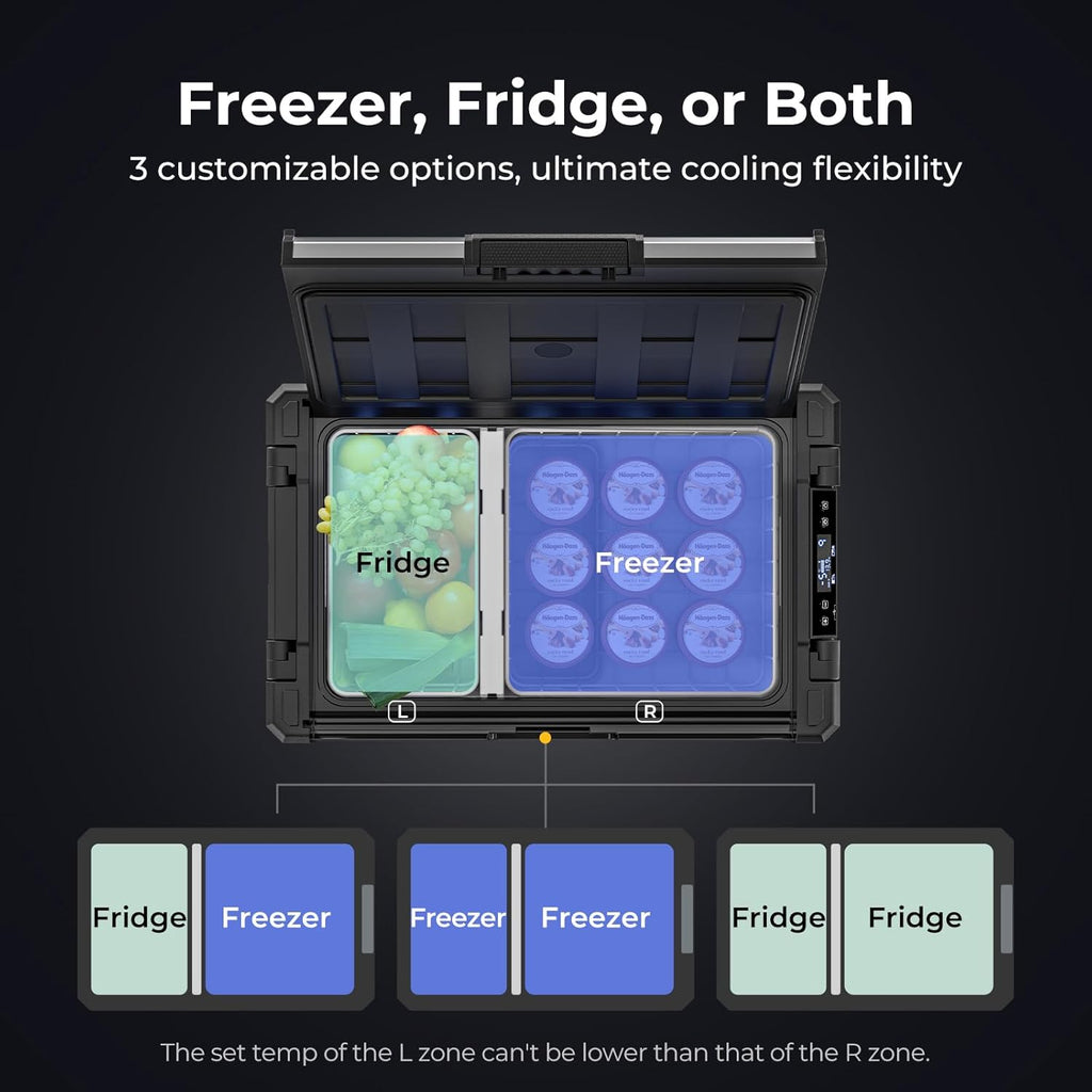 BougeRV 12 Volt Portable Refrigerator, 55 Quart Rocky V2.0 Dual Zone Car Fridge Freezer with APP Control, Compressor Cooler 12/24V DC, 110~240V AC for Overlanding, Camping, Travel, RV, Truck