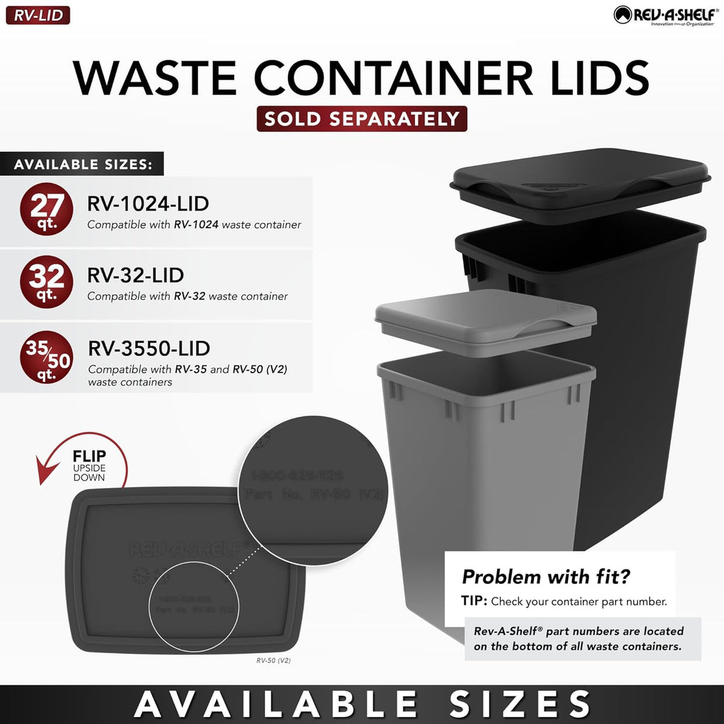 Rev-A-Shelf 27 Qt Double Pullout Under Cabinet Kitchen Trash Cans w/Soft-Close Slides for 15” Base Cabinets, Black, 53WC-1527SCDM-218 - Container Bins for Waste Management
