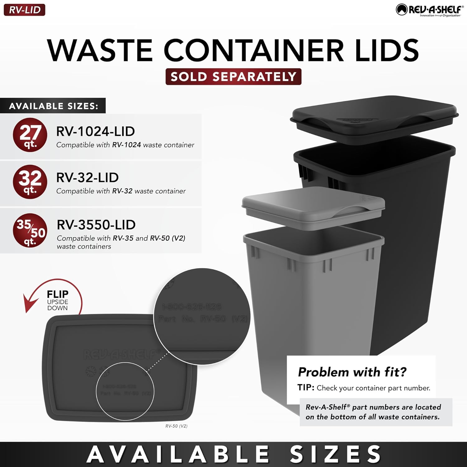 Rev-A-Shelf 27 Qt Double Pullout Under Cabinet Kitchen Trash Cans w/Soft-Close Slides for 15” Base Cabinets, Black, 53WC-1527SCDM-218 - Container Bins for Waste Management