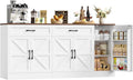 71” Large Sideboard Buffet Cabinet with Storage, Farmhouse Buffet Cabinet with Adjustable Shelves and 3 Door Shelves, Wood Coffee Bar Console Table for Kitchen, Dining Room (White)