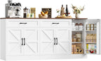 71” Large Sideboard Buffet Cabinet with Storage, Farmhouse Buffet Cabinet with Adjustable Shelves and 3 Door Shelves, Wood Coffee Bar Console Table for Kitchen, Dining Room (White)