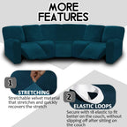 ULTICOR Velvet 7-Piece Sectional Recliner Sofa Cover (Deep Teal, L Shape 5 Seat, Sturdy, Soft, Washable)