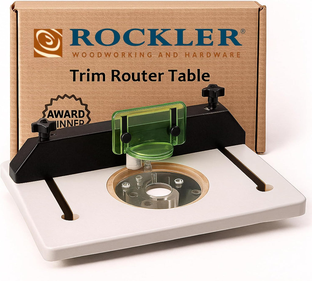 Rockler Trim Router Table – Adjustable Table Router w/Pre-Drilled Holes on Back - Router Table w/High-Visibility Bit Guard, 1/4" Thick Acrylic Base – Router Tools for Woodworking
