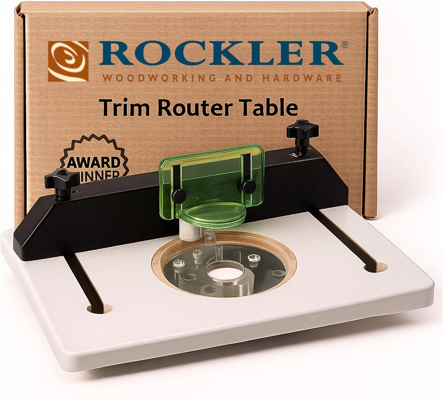 Rockler Trim Router Table – Adjustable Table Router w/Pre-Drilled Holes on Back - Router Table w/High-Visibility Bit Guard, 1/4" Thick Acrylic Base – Router Tools for Woodworking