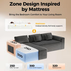 108” Cloud Sectional Couch in One Box, Compressed Modular Sectional Sofa with Deep Seat, Corduroy Boneless Couches, L-Shaped Sofa for Living Room, 4 Storage Pockets(Left Facing Chaise, Grey)