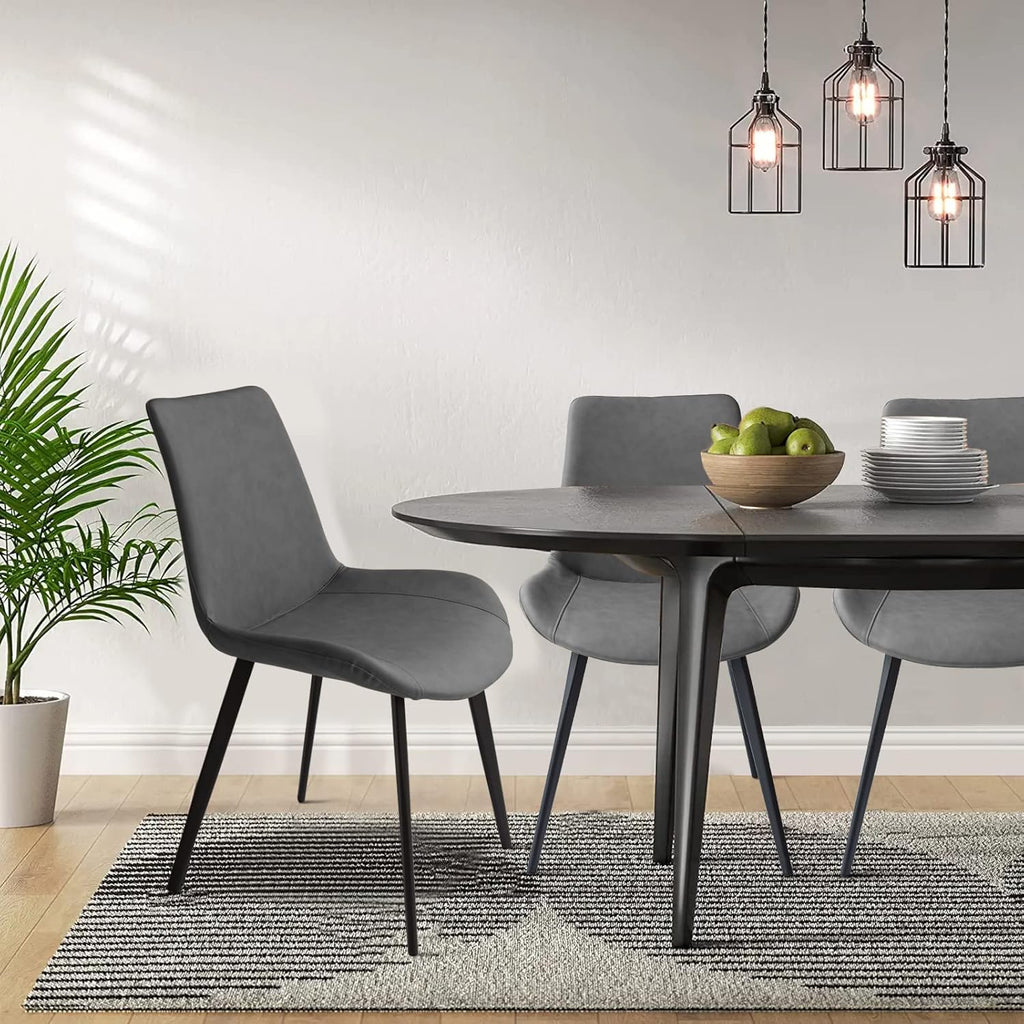 Dining Chairs Set of 4, Modern Dining & Kitchen Room Chairs, Upholstered Faux Leather Cushion Seat and Sturdy Metal Legs (4 Grey Chairs)