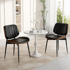 Dining Chairs Set of 4, Mid Century Modern Dining Room Chair, Upholstered Faux Leather Kitchen Chairs with Walnut Bentwood Back and Metal Legs for Kitchen Dining Room Living Room, Black