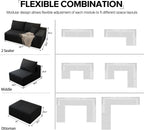 168.5" Modular Sectional Sofa, Oversized U-Shaped Minimalist Couches with 1 Middle Seat and 2 Ottomans Chaise, Modern Deep Seat Convertible Sleeper Sofa, Cloud Plush Corduroy Fabric,7 Seater, Black