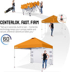 CROWN SHADES Canopy Tent, 10 x 10 Foot Portable Pop Up Outdoor Shelter with Pocket Sidewall, Push Center Lock, UV Protection, and Carry Bag, Orange