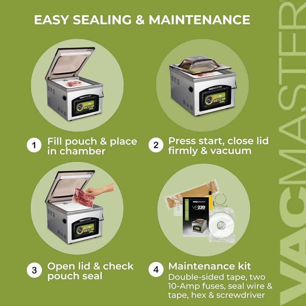 VacMaster VP220 Commercial Chamber Vacuum Sealer for Sous Vide, Liquids, Powders, Food Storage, 110V, Maintenance-Free Air Pump with 12.25” seal bar