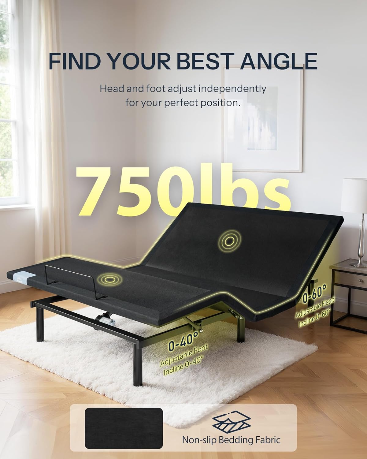 Adjustable Bed Frame King, Head & Foot Incline with Wireless Remote, Zero Gravity & Anti-Snore Modes, Adjustable Height Bed Base, Back Pain Relief, Post-Surgery Recover, Relieve Acid Reflux