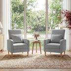 COLAMY Mid-Century Modern Upholstered Accent Chair with Back Pillow & Solid Wood Legs, Fabric Cozy Armchair for Living Room, Bedroom, Reading Nook, Apartment & Small Spaces, Lightgrey