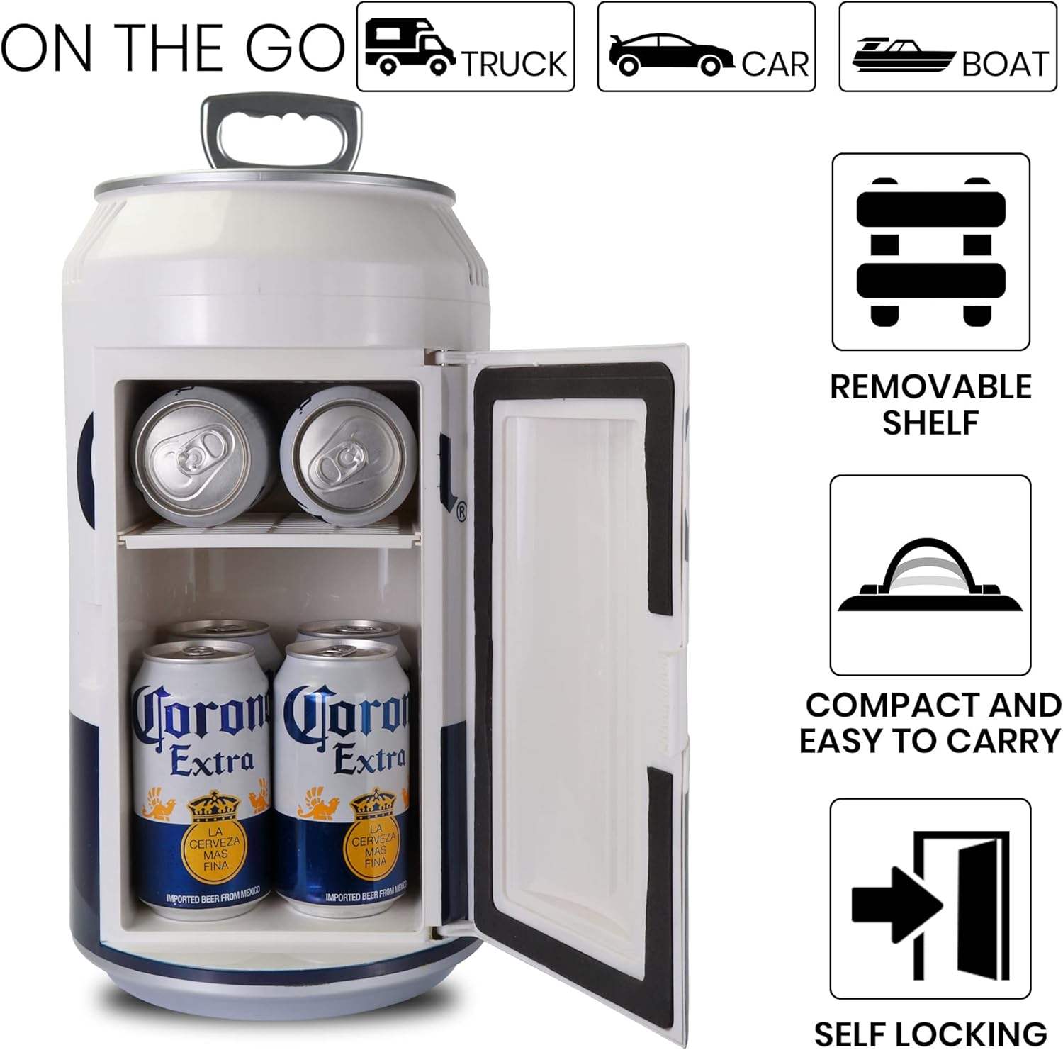 Koolatron Corona Mini Fridge - Refrigerator for Bedroom Office, Portable Table Top Beverage Cooler, 12V 110V Refrigerador For Drinks, Soda, Wines, Use In Car, Dorm, Outdoor, Patio, 8 Can
