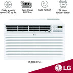 LG 11,800 BTU Through the Wall Air Conditioner, 115V, Cools up to 530 Sq. Ft. for Bedroom, Living Room, Apartment, with Remote, 3 Cool & Fan Speeds, Universal design fits most sleeves, White