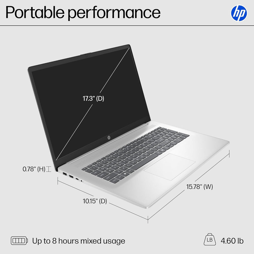 HP 17.3 inch Laptop  FHD Display  Intel Core i5-1334U  16 GB RAM  512 GB SSD  Intel Iris Xe Graphics  Windows 11 Home  Natural Silver  17-cn3399nr