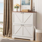 Smart FENDEE Shoe Cabinet, Shoe Storage Cabinet for Entryway with 2 Flip Drawers, Narrow Farmhouse Shoe Organizer Cabinet, Slim Shoe Rack Cabinet, White