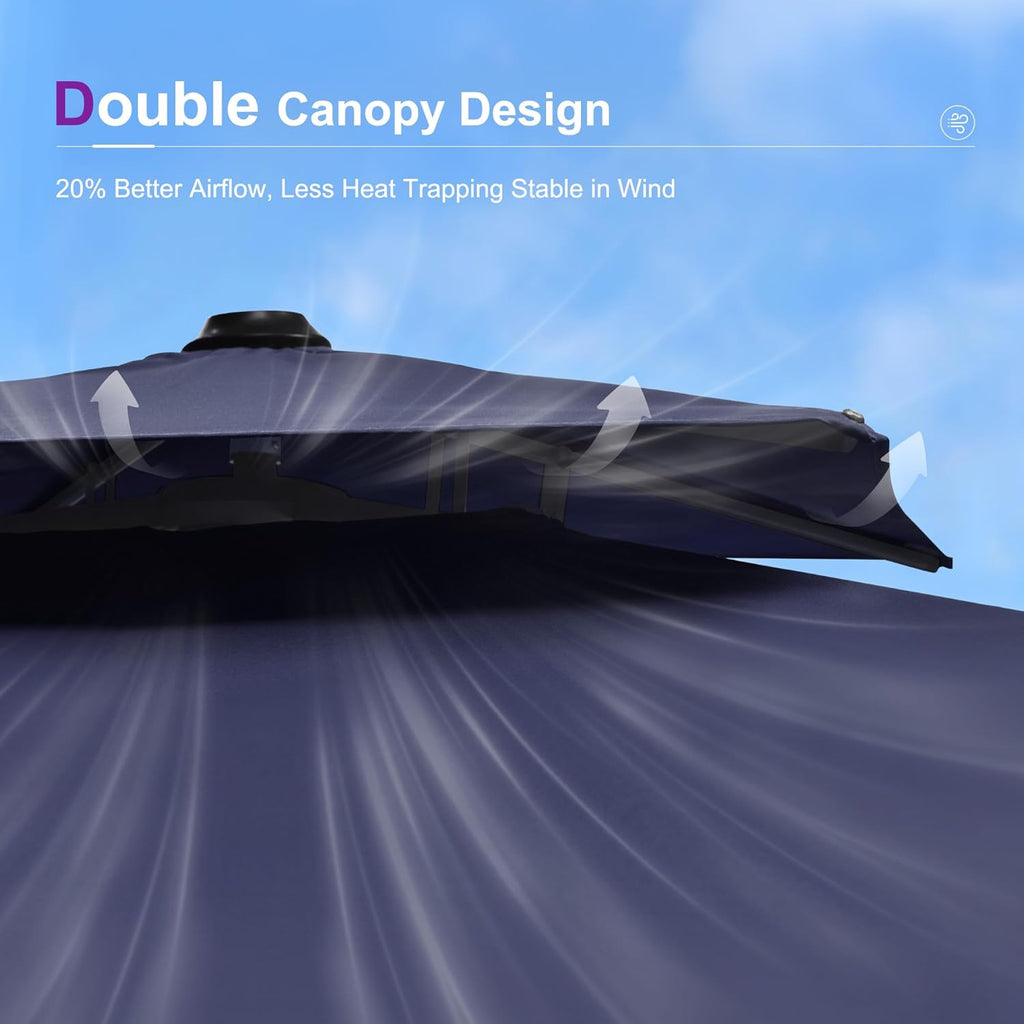 PURPLE LEAF 10' X 13' Cantilever Outdoor Umbrellas Large Patio Umbrella Hanging Double Top Rectangle Offset Umbrella with 360°Rotation Tilting Umbrella Outdoor Patio Navy Blue