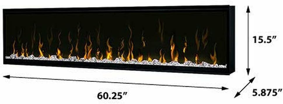 Dimplex IgniteXL 60" Built-in Linear Electric Fireplace with Driftwood and River Rock Accessories (Models: XLF60 & LF60DWS-KIT) 8530/5118 BTU, 240/120 Volt, 2500/1500 Watt, Black