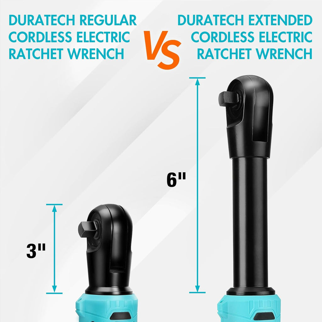 DURATECH Extended Cordless Ratchet Wrench, 3/8" 12V 44 Ft-Lbs Long Neck Electric Ratchet Wrench with 2-Pack 2.0Ah Li-Ion Battery, 1 Hour Fast Charger, 10 Sockets Accessories & Variable Speed Trigger