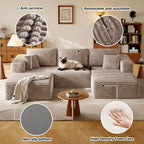 108.2" Modular Sectional Sofa with Deep Seat, Boneless U Shaped Corduroy Couch Modern Comfort, Cloud Couch Oversized for Living Room No Assembly (Camel)