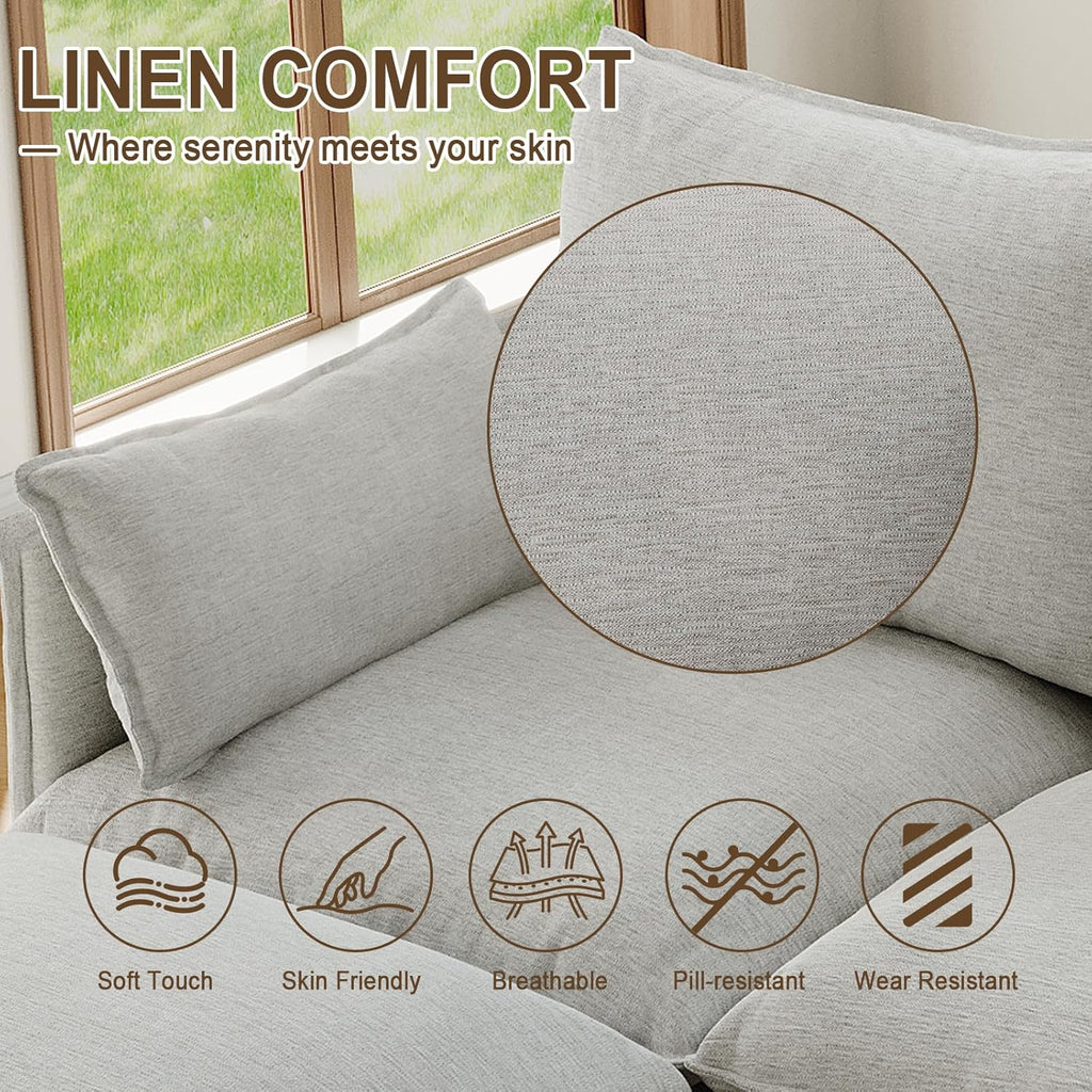 94.5" L Shape Cloud Modular Sectional,4 Seater Waterproof High Backrest Sectional Sofas,Down Filled Modular Couch with Removable Washable Cover for Living Room,Light Gray