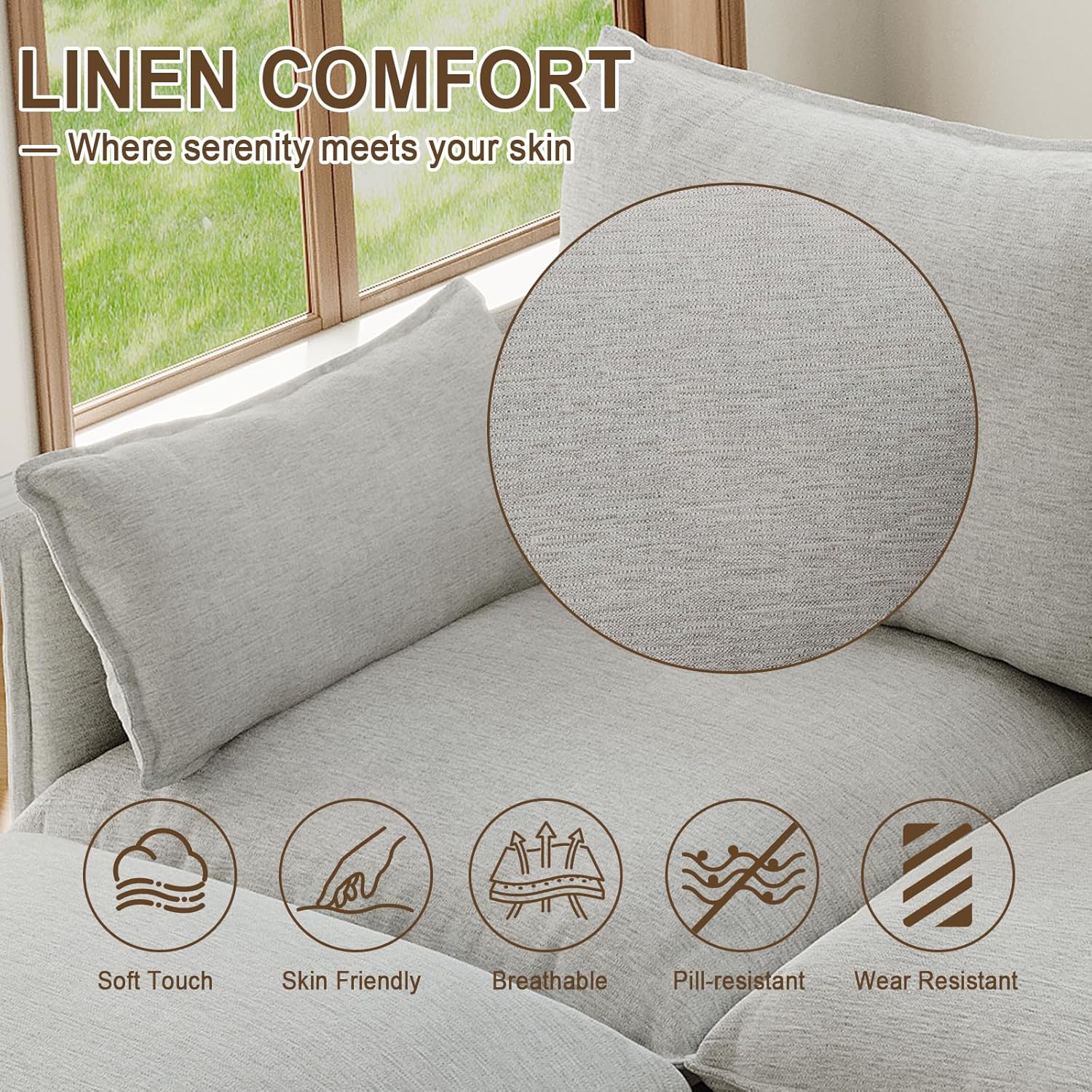 94.5" L Shape Cloud Modular Sectional,4 Seater Waterproof High Backrest Sectional Sofas,Down Filled Modular Couch with Removable Washable Cover for Living Room,Light Gray
