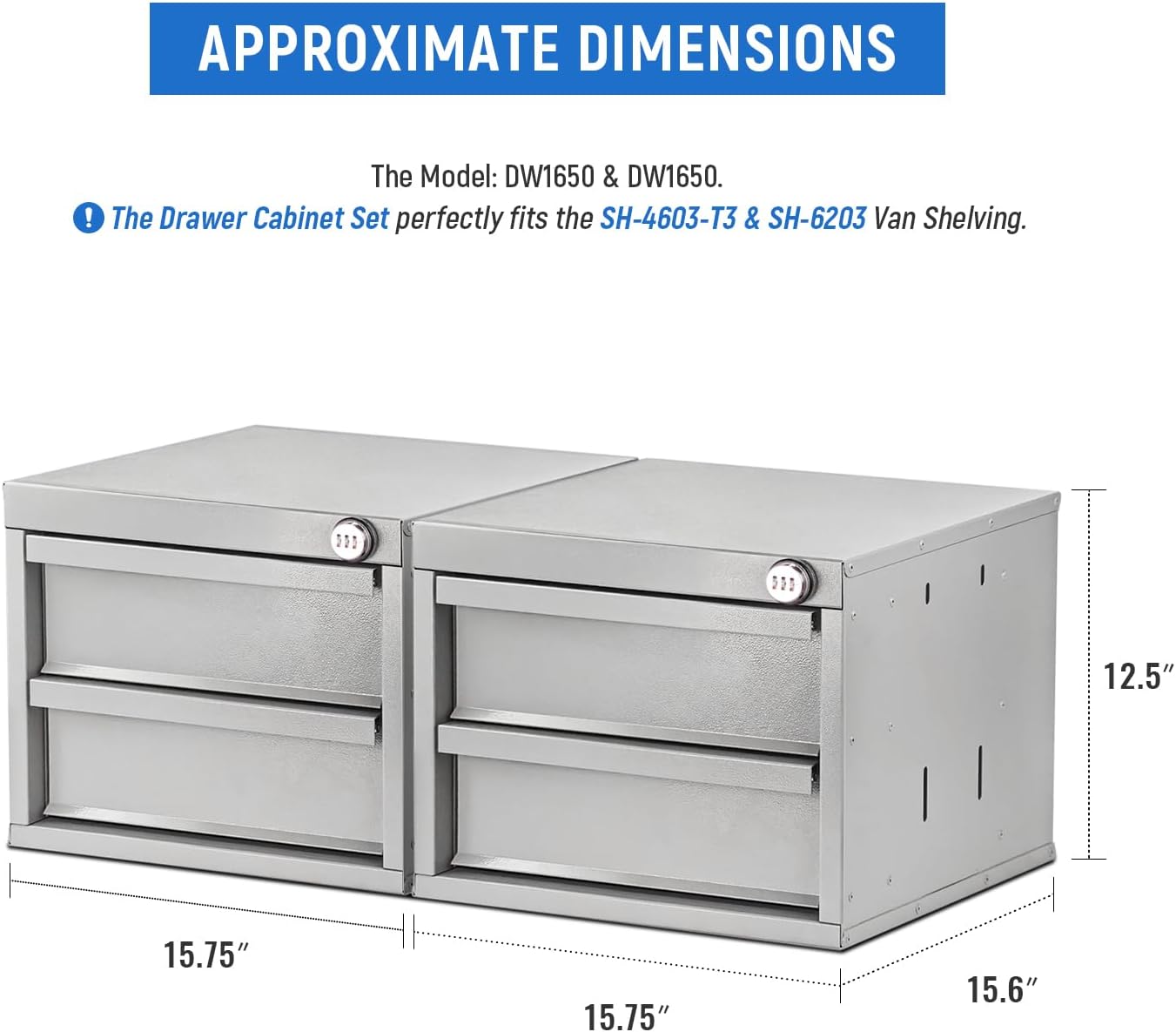 AA Products 2 Drawer Cabinet Set with Password Lock Designed for 16" D AA Van Shelving, Set of 2 Steel Storage Cabinet for Van, Utility Garage, 15.75’’W x 12.5’’H x 15.6”D