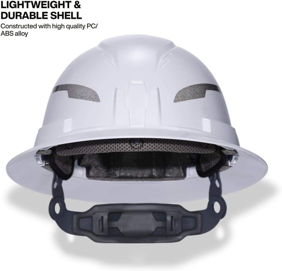 Klein Tools 60407T2RL Type 2 Hard Hat, Vented Full Brim, Class C Hard Hat with Chin Strap, 6-Point Suspension with Accessory Mounts, Washable Padding, and Rechargeable Headlamp