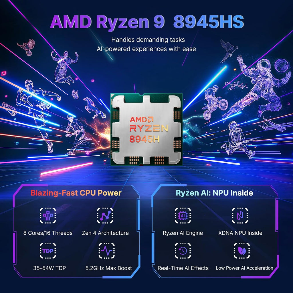 NIMO 17.3 Gaming-Laptop Ryzen 9 8945HS (Beat i9-13900H  Up to 5.2GHz) 16GB RAM  512GB SSD  Radeon 780M  PD 100W Type-C AI-Enhanced for Copilot VR Ready  Backlit Keyboard  Fingerprint