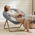 DUMOS Comfy Saucer Chair,Faux Fur Lounge Seasting XL Circle Chair for Bedroom, Dorm & Gaming, Foldable FAccent Seat for Small Spaces, Folding Moon/Mushroom/Round Oversized Style, Modern Grey
