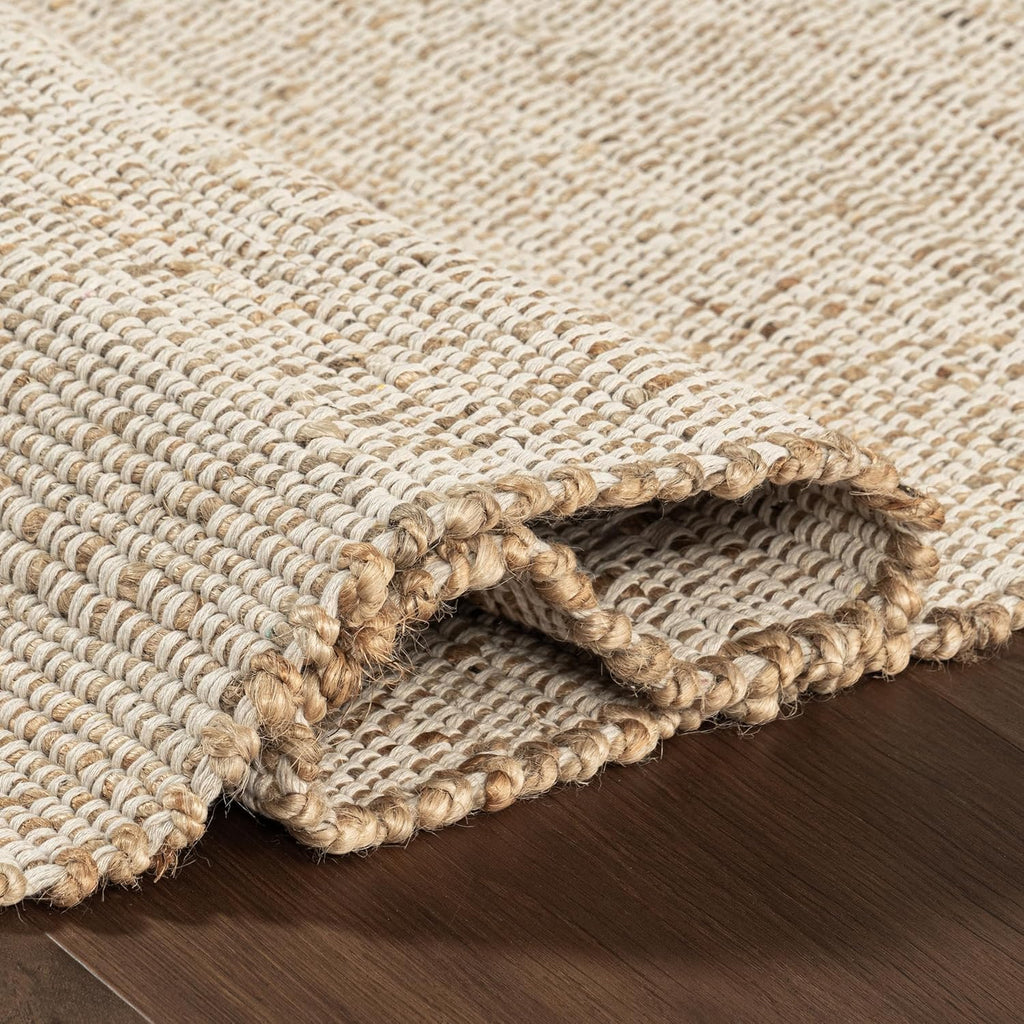 nuLOOM 9x12 Elfriede Jute & Cotton Hand Woven Area Rug, Natural, Solid Rustic Farmhouse Style, Weaved Design, Natural Fiber, For Bedroom, Living Room, Dining Room, Hallway, Office, Entryway