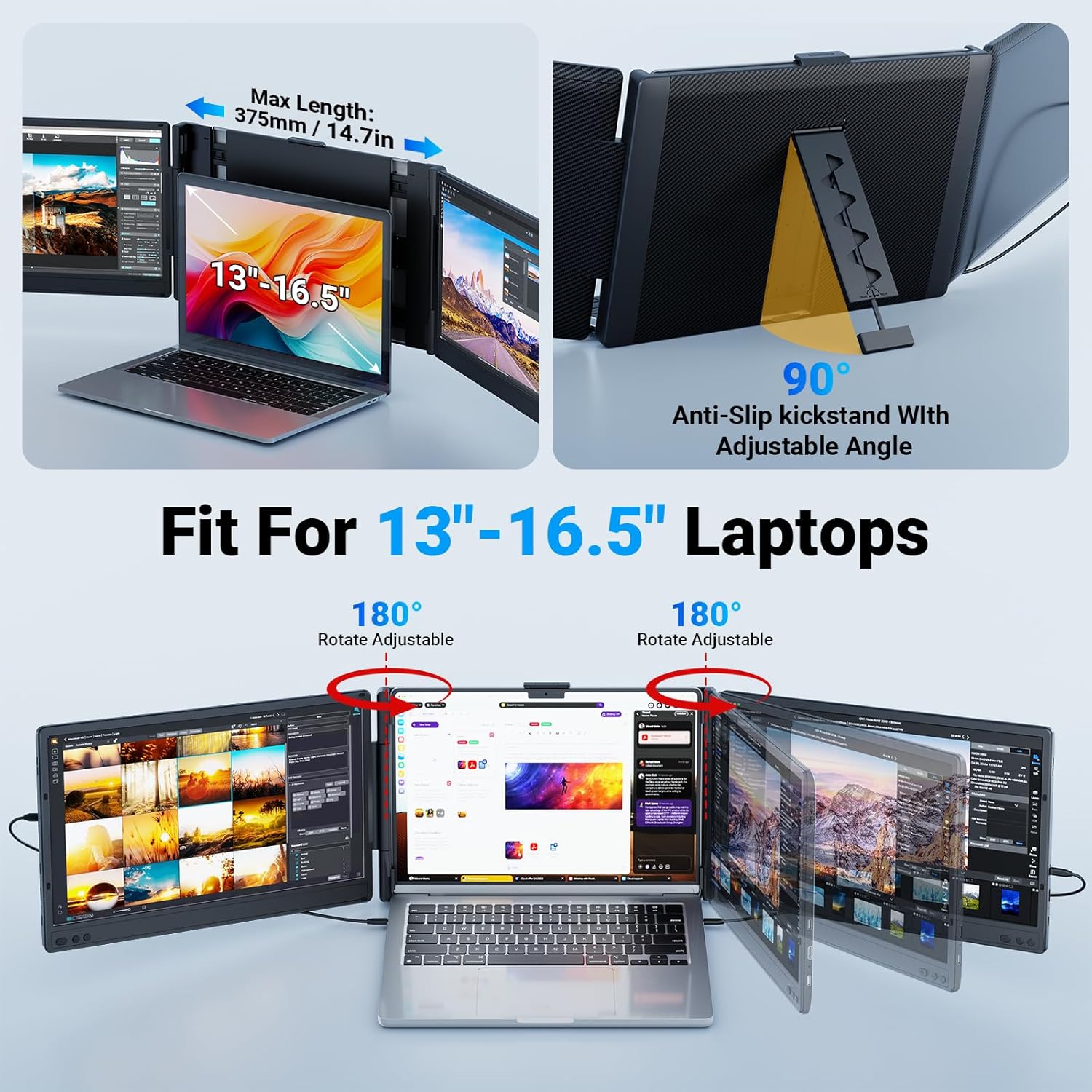 Ygretyrjh Laptop Screen Extender  14" Triple Portable Monitor for Laptop  1080P FHD IPS Screen Extender Monitors for 13"-17"  Travel Monitor for Mac/Windows/Chrome  Built-in Speakers