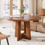 Garvee 47" Round Dining Table for 4-6 People - Circle Kitchen Dinner Table with Sturdy Pedestal Base, Space Saving Dinning Room Furniture for Living Room, Kitchen, Apartment, Light Walnut