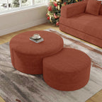 BSHOMGI Nesting Coffee Table Set of 2, Upholstered Round Corduroy Circle Foam Round Side Table for Living Room, Entryway Set, 32"+17" Footrest No Assembly (Orange, 32"+17")