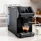 Automatic Espresso Coffee Machine with Grinder and Milk Frother, 19 Bar Pressure Extraction, Auto Cleaning & Descaling Function - for Latte, Cappuccino, Americano, Flat White, Iced & Hot Coffee