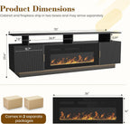 70” Fluted TV Stand with 36” Electric Fireplace, 2 Tier TV Console Cabinet with Storage Cabinet, LED Lights, Power Outlet, Modern Wood Entertainment Stand Fits TVs up to 80" for Living Room (Black)