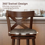 MAISON ARTS Swivel Bar Stools Set of 4, 30 Inch Bar Height Barstools with Backs, PU Leather Upholstered Seat Wood Bar Chairs with Wrap-Around Footrest for Kitchen Island, Pub, Walnut